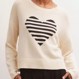 Z Supply Cream and Black Heart Sweater